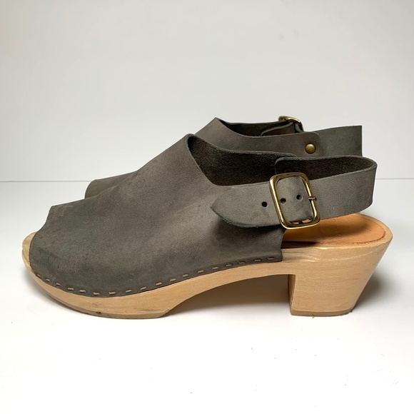 Bryr Suzie Spanish Mid Heel Clogs Peep Toe Grey 8 - Picture 2 of 8